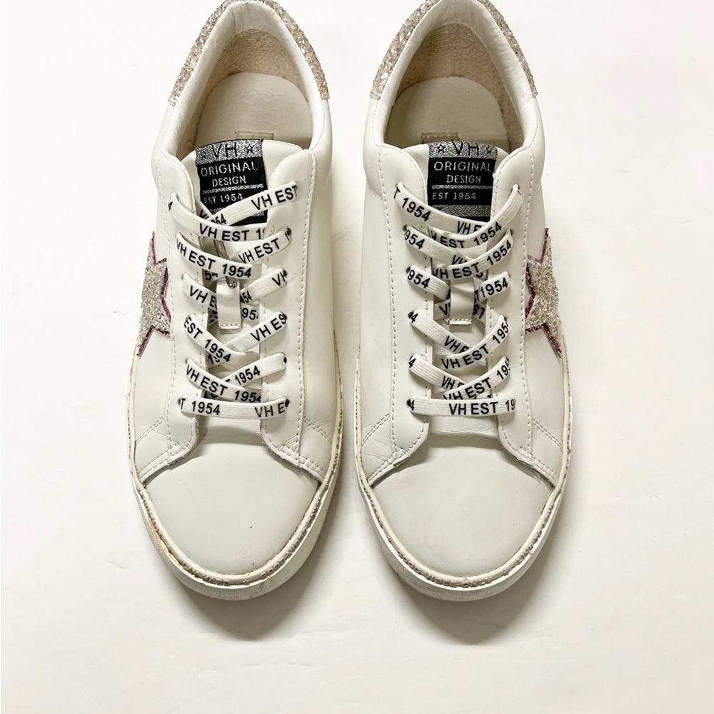 Vintage Havana Womens White Leather Galit Glitter Star Lace Up Sneaker Size 10 - Picture 5 of 11